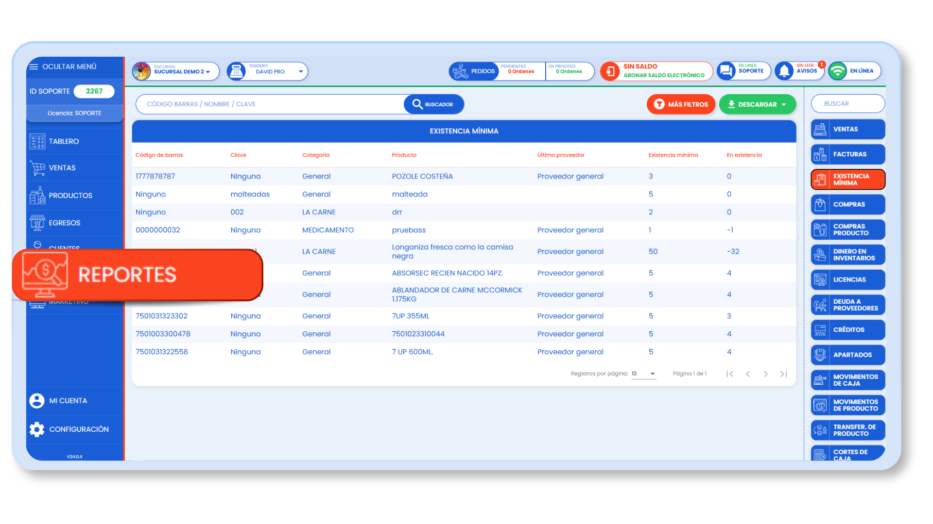 Reportes de punto de venta en pantalla de computadora Linnegocios